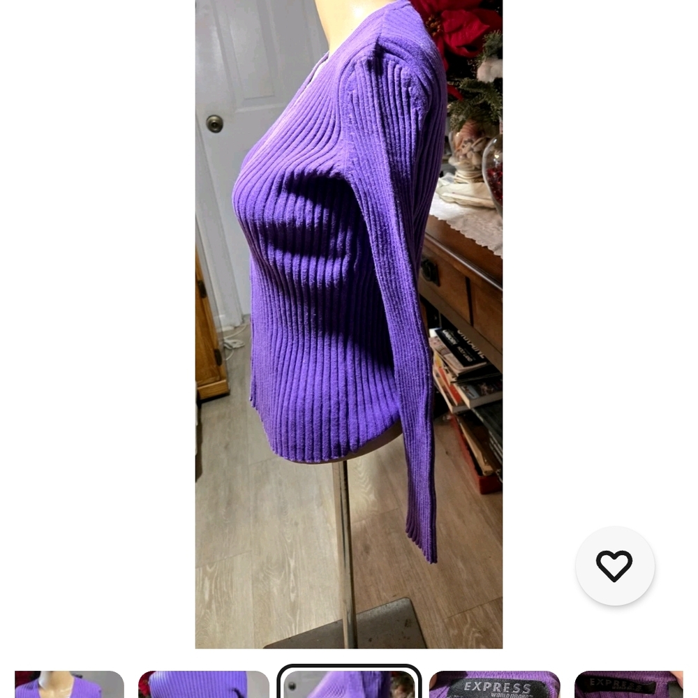 Express Purple Ribbed V-Neck Cardigan - Picture 5 of 9
